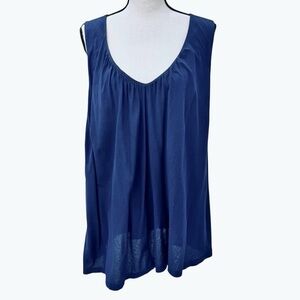 PURE DKNY NAVY BLUE V NECK LOOSE FIT COTTON TANK TOP